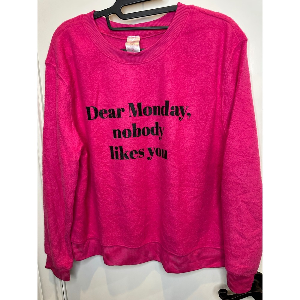 No Boundaries Pink Dear Monday Nobody Likes You Graphic Sweatshirt Large 11-13
